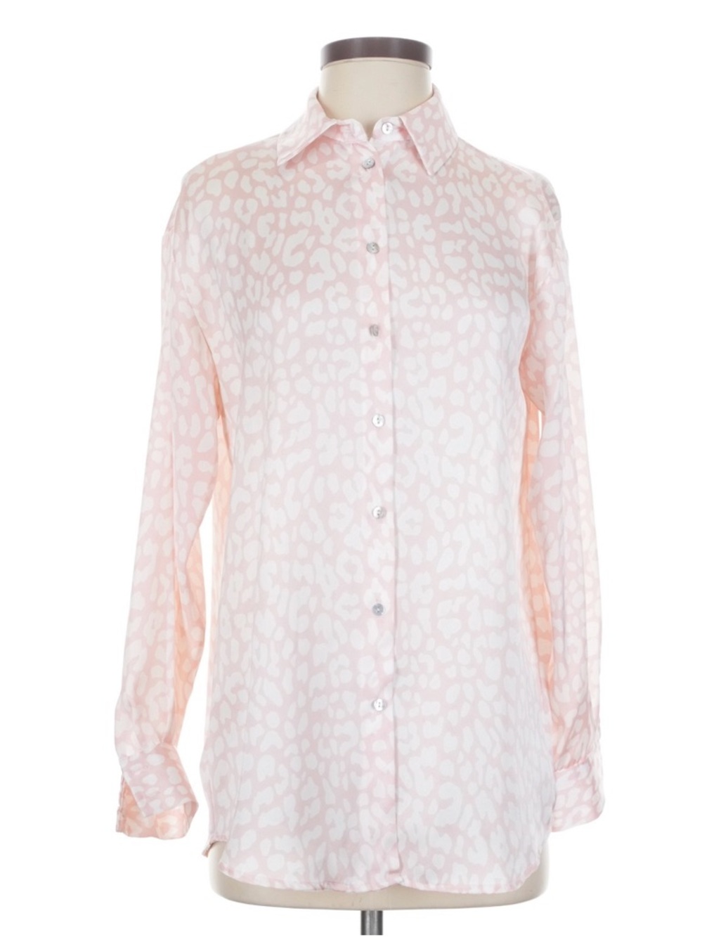 Zara Light Pink Leopard-Print Button-Down Blouse